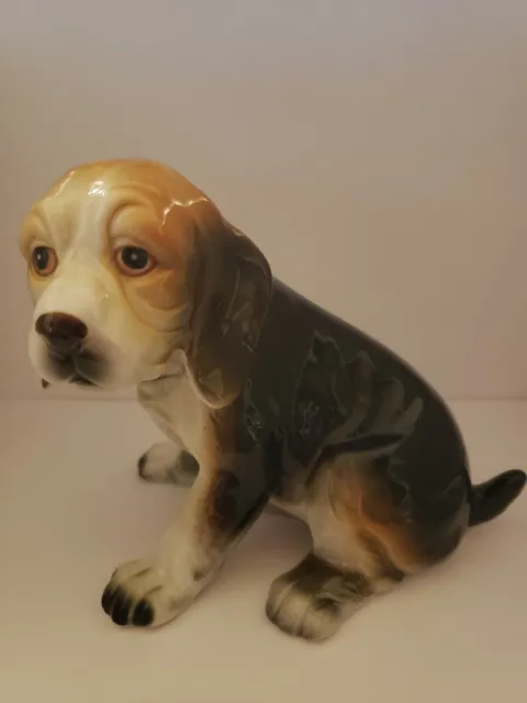 Josef Originals Vintage Beagle Hound Dog Sad Puppy Large Figurine Labels RARE 2