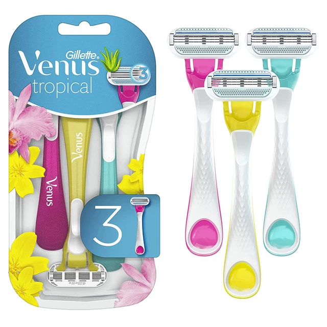 Afeitadoras desechables tropicales para mujer, 3 unidades, diseñadas para un afeitado suave, demasiado