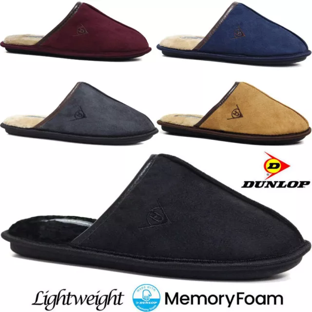 Dunlop Mens Slippers Winter Warm Fur Cosy Memory Foam Indoor Slip On Shoes Size