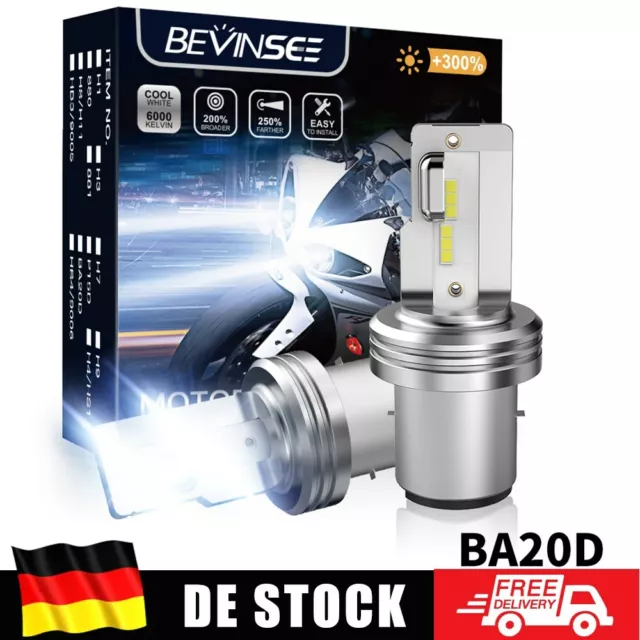 Bevinsee 2x BA20D S1 S2 LED Motorrad Scheinwerfer Birnen ATV Lampe 24W 6000K Kit