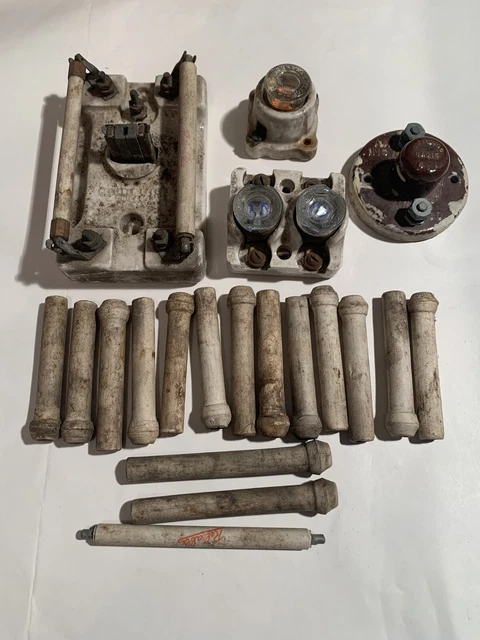 Lot of Antique Knob and Tube Electrical Insulators & Porcelain Fuse Holders