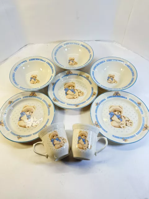 Tienshan Stoneware Country Theodore Teddy Bear Lot  bowls plates &mugs