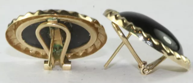 14K GOLD BLACK Onyx Pierced Omega Clip Earrings 8.6 Grams $750.00 ...