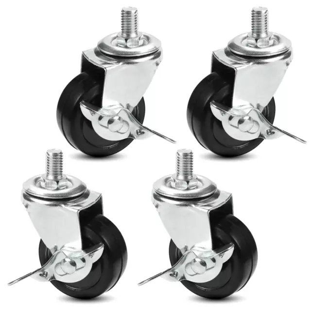 4x 3 Inch Heavy Duty Rubber Casters Safety Brake Wheels For Wire Shelving Rack