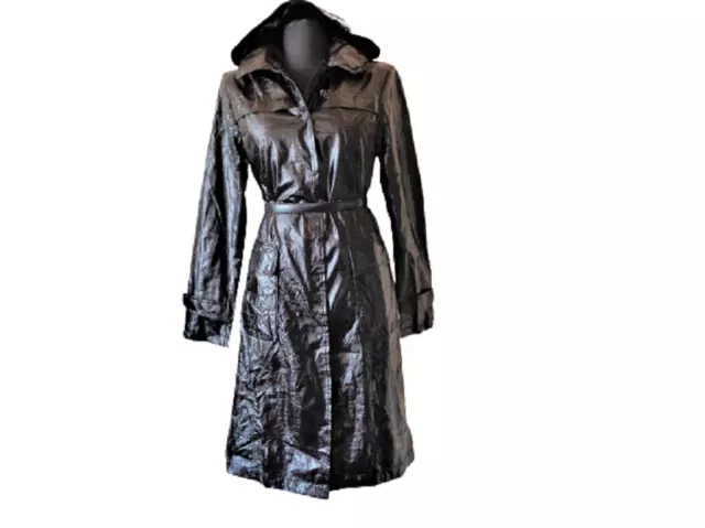 PIERRE BALMAIN Womens Black Hooded Trench Coat Size S / M