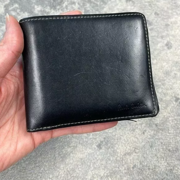 Paul Smith Smooth Leather Bifold Wallet Black Bill Card Coin Black Minimalist