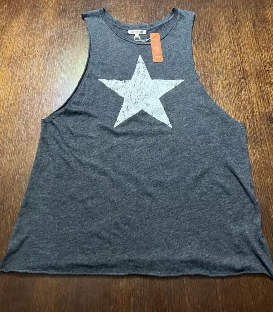 SUNDRY Size 3 M/L Charcoal Gray Muscle Tee Tank Top Shirt White Star Super Soft