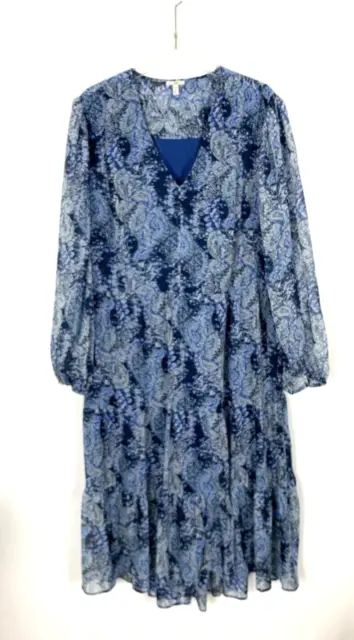Joie Women's Maxi Dress XXL Tiered Blue Floral Aline Parisian Paisley 2XL