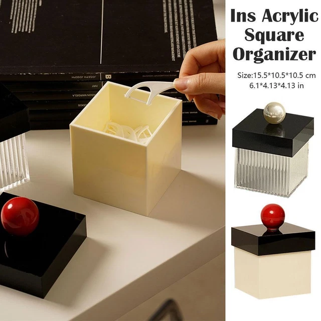 Acrylic Square Organizer Cotton Swabs Bathroom Storage Box Makeup Jar With Lid~