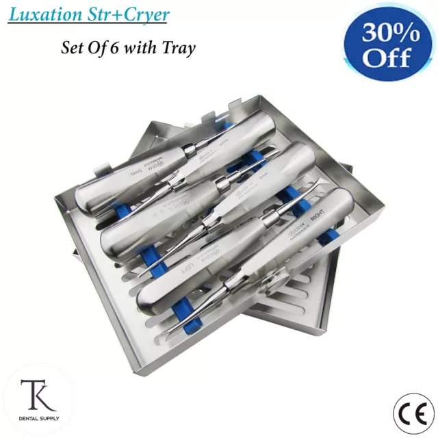 Set Of 6 Surgical Dental Root Elevators Cassettes Of Luxation Straight + Cryer