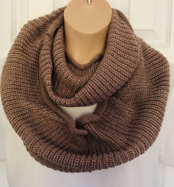 Chunky Rib Knit In Mink Circle Loop Infinity Scarf Snood - Great Gift