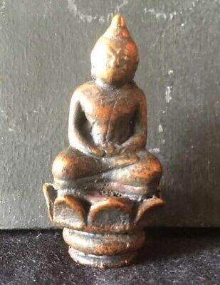 Figure Buddha Base Lotus Amulet Sacred Bronze Thailand Thai T68