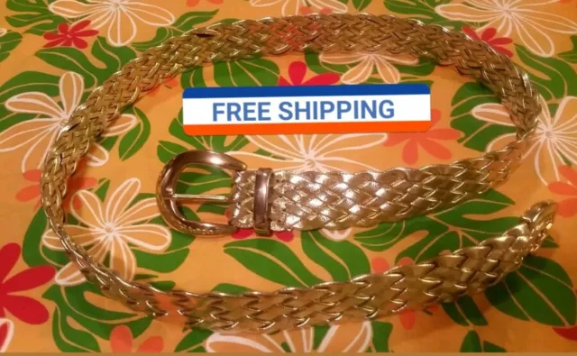 ■Gorgeous■ Vintage Ribco®  Shiny Metallic Gold Braided Belt Brass Buckle, Sz 2