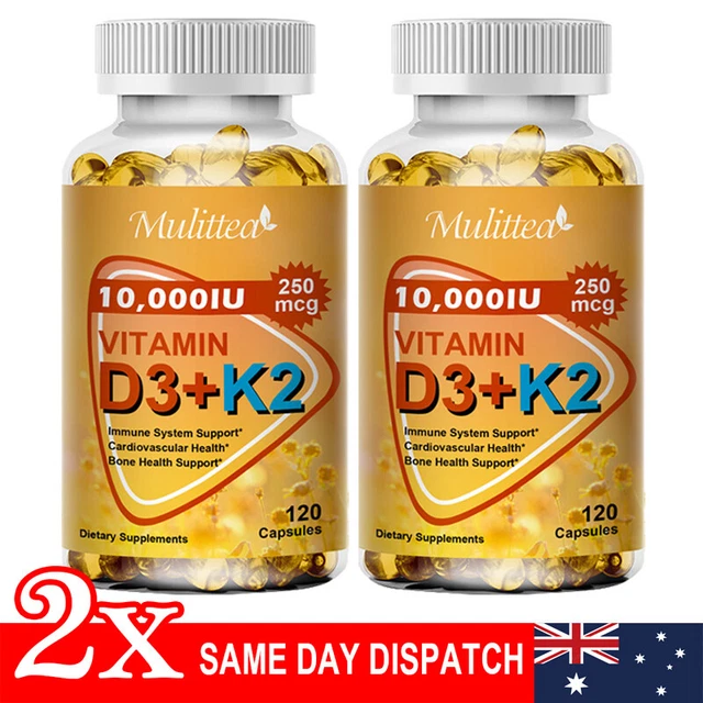 Vitamin D3+K2 Capsules 10000IU-Supports Immune Health,Heart Health,Bones,Muscle