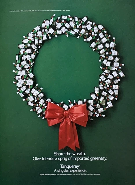 1992 TANQUERAY Gin Share the Wreath Vintage PRINT AD