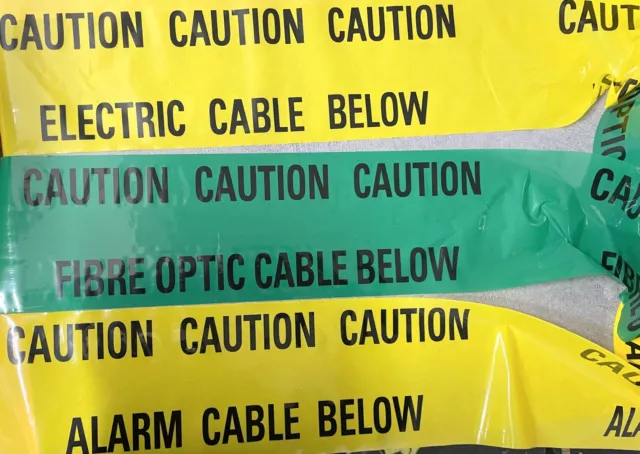 Caution Underground Cable Below Electric Alarm & Fibre Optic Warning Tapes