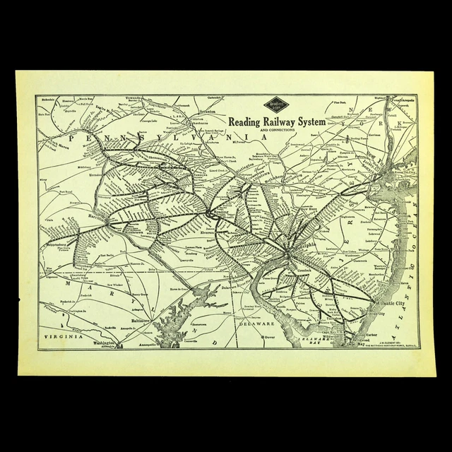 VINTAGE READING RAILROAD Map Railway System Lines Original Antique ca ...