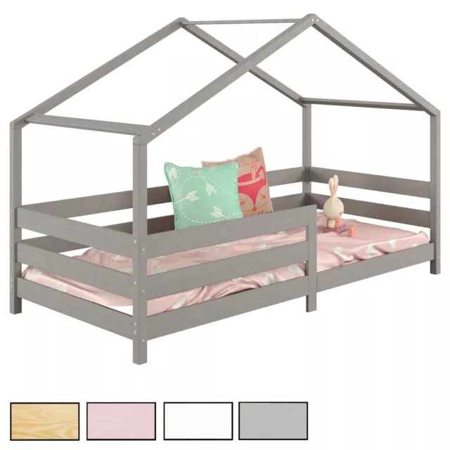 Hausbett Montessori Bett 90 x 200 Kinderbett Rausfallschutz Kiefer