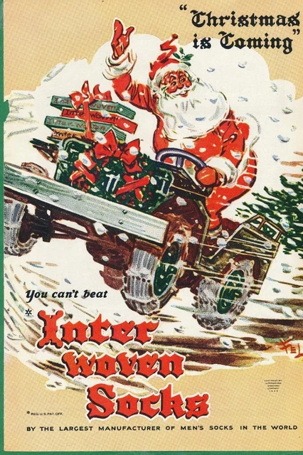 Magazine Ad - 1945 - Interwoven Socks - World War 2 - Christmas - Santa in Jeep