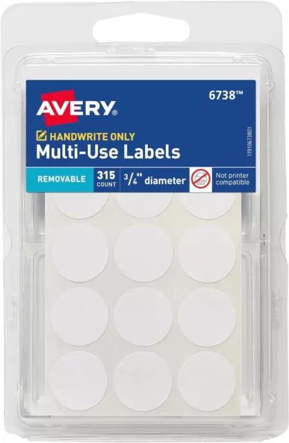 Avery Multi-Use Removable Labels, 3/4 Inch Round Stickers, White 315 Blank Label