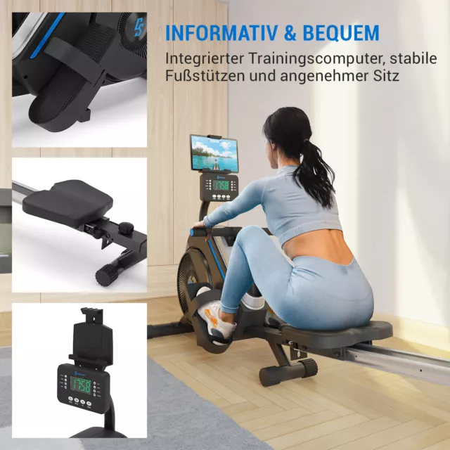 Rudermaschine Magnetrudergerät Heimtrainer Ruderzug Computer Klappbar Schwarz 2