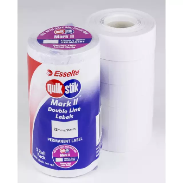 Quikstik Mark 2 II Labels Permanent Blank White 1000 Labels/Roll 23x16mm Pack 5