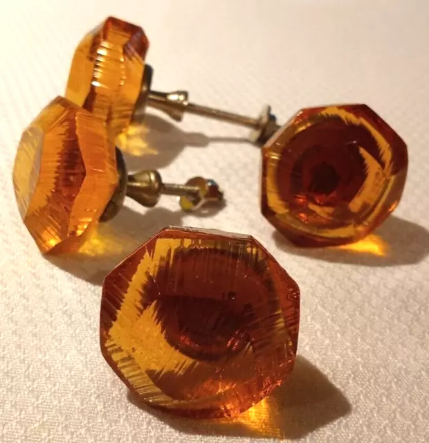 4 Glass Honey Amber Octagon Dresser Drawer Pulls Cabinet Knobs 1-1/4" Dia. (45)