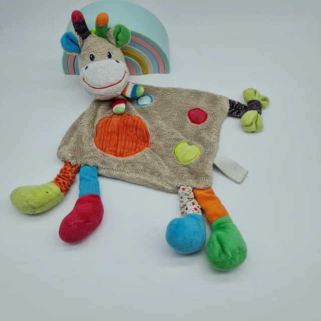 20 - Doudou Plat Simba Girafe Gris Rond Rouge Echarpe Vert Occasion