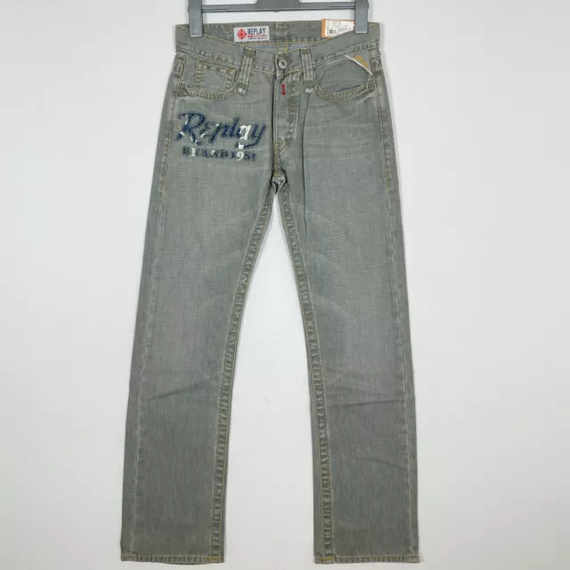 Replay MV920Q Herren Jeans W30 L34 Kaki Denim Hose Gerades Bein Jeanshose