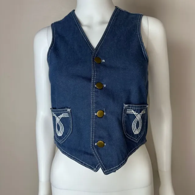 Vintage 1970s Denim Vest Western Sportswear by Sears Youth 70s Cowboy Cowgirl