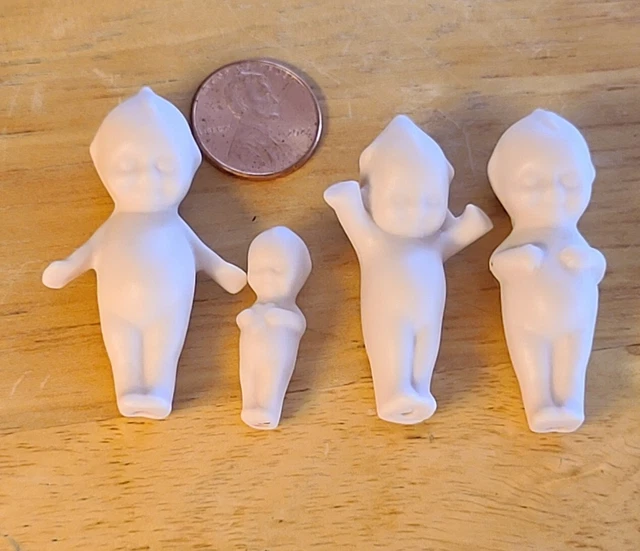 4 VTG Bisque Miniature Doll Frozen Kewpies Porcelain 1.75" Arms Up & Down Mini