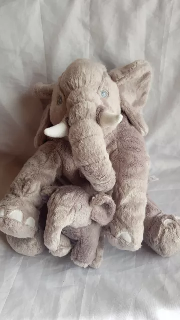 Doudou Peluche grand Eléphant Gris + Petit Eléphanteau IKEA neuf