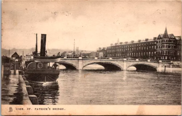 Vintage c 1910 Boat Docked St. Patrick's Bridge Co. Cork Ireland Irish Postcard