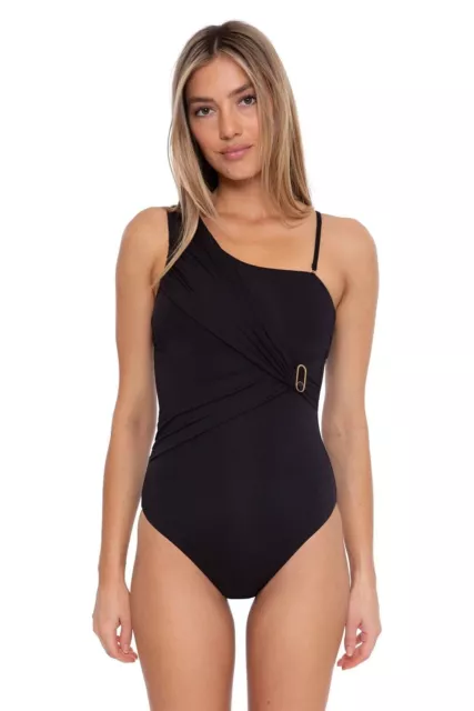 NWT Trina Turk 293320 MONACO SOLIDS ONE SHOULDER ONE PIECE BLACK  Size 8