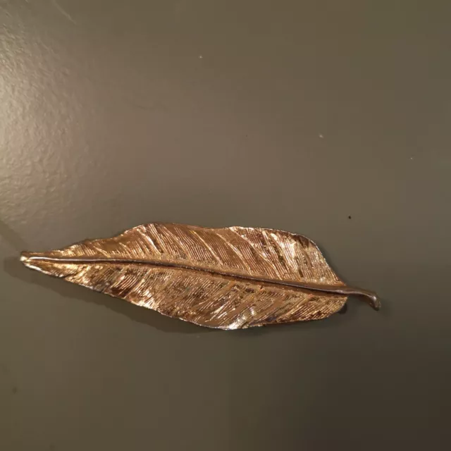 Vintage Hollywood Signed Leaf Shape Gold tone Brooch / Pin