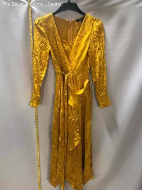 BCBGMAXAZRIA Womens Yellow Belted Surplice Neck Long Sleeve Wrap Dress Size 4