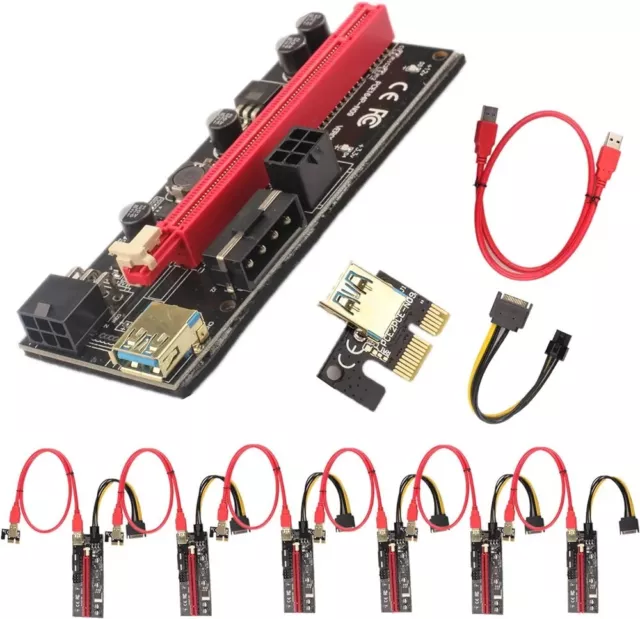 PCI-E Riser Card PCIe Rig 1x to 16x USB 3.0 Data Cable Bitcoin Mining VER009S 6X