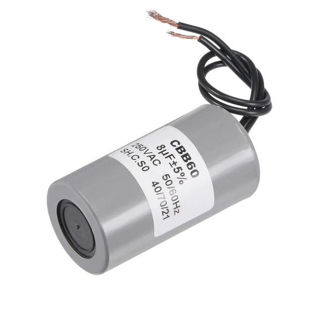 CBB60 Run Capacitor 8uF 250V AC 2 Wires 50/60Hz Cylinder 65x34mm for Air Compren