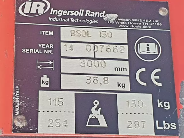 INGERSOLL RAND BSDL-130 Spring Balancer 254 to 287 Lbs  Super Duty Tool Balancer 2