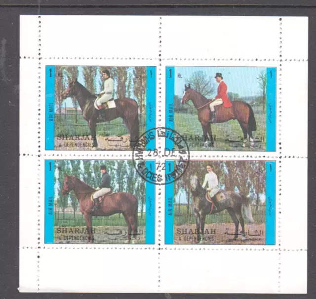 SHARJAH HORSES sheetlet cancelled to order  mini sheet stamps.