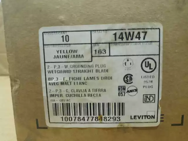 Daniel Woodhead Leviton 14W47 Plug Mâle Etanche 15Amp 125Volt 3 Câble 2Pole 2