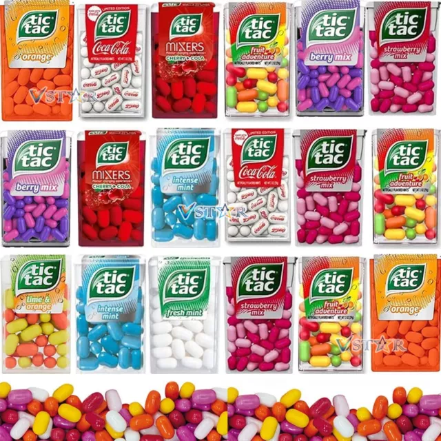 Tic Tac Variety Flavours Sweets 5 x 18g Lime,Orange, Mint,Fruit,Cherry Cola etc