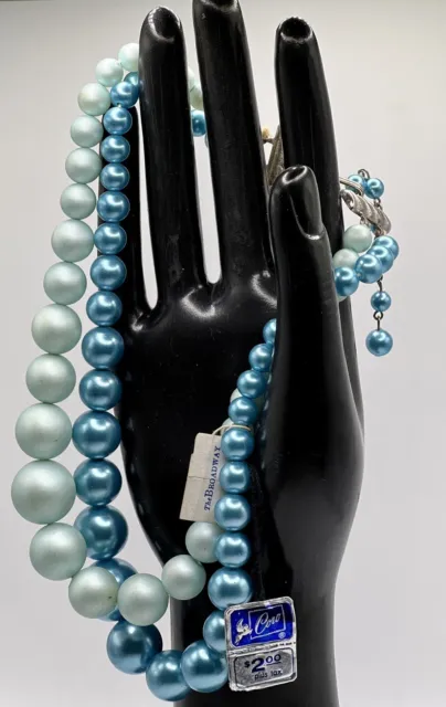 Vintage CORO PEGASUS Satin Metallic Blue Double Strand Necklace origin Handtags