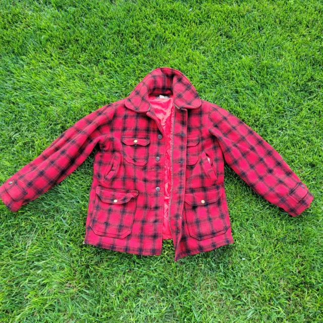 Vtg 40s 50s Woolrich Mens Medium Hunting Coat Jacket Mackinaw Buffalo Plaid FLAW