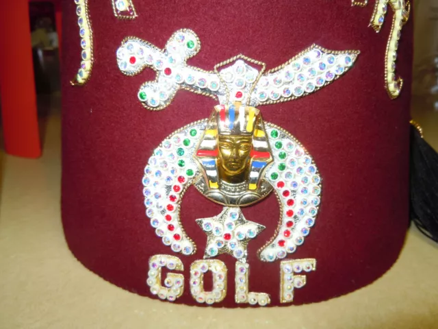 Vintage "Moslah" Heavy Jeweled Shriner Hat - Golf - $100 Million Pin - Hard Case 3