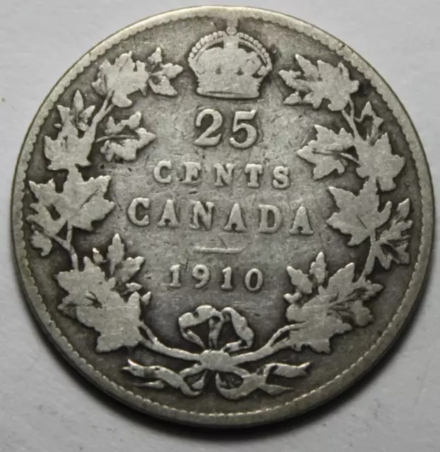 Canada 1910 Silver 25 Cents, Old Date King Edward VII (82b)