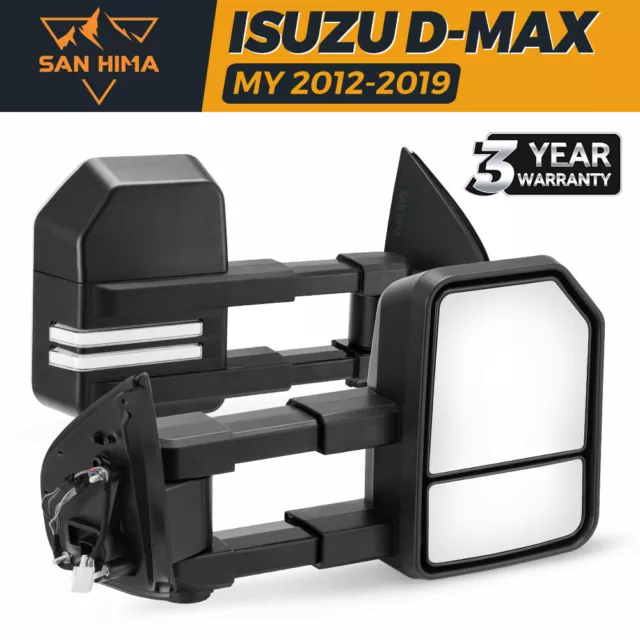 San Hima Pair Extendable Towing Mirrors for Isuzu D-MAX DMAX MY2012-MY2019