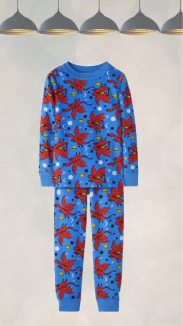 Ex Hanna Andersson Langarm Space Dragons Long John Pyjama Set in blau
