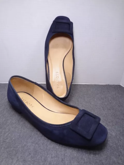 TALBOTS Navy Blue Suede Buckle Ballet Flats Size 8