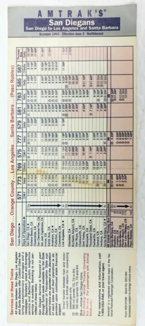 Amtrak San Diegans Timetable Card Vintage 1995 Railroad Train